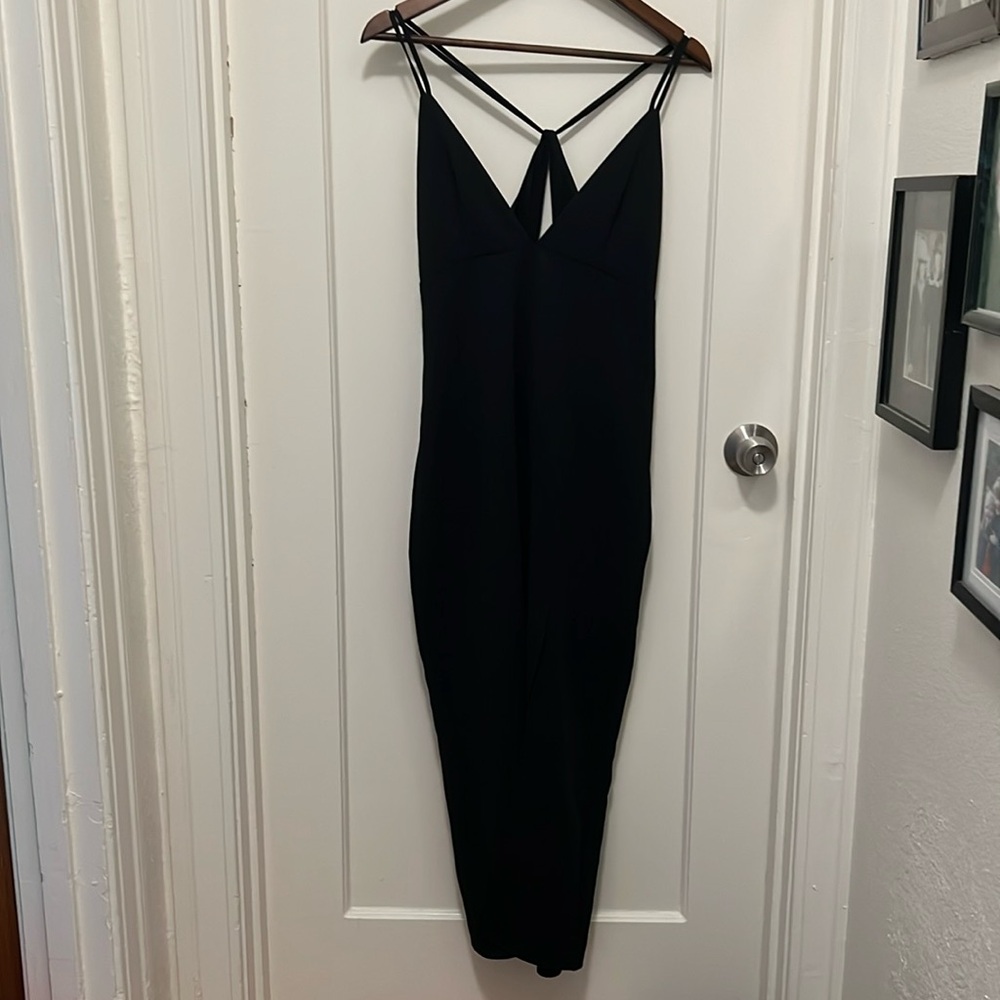 Crepe Midi Zara Evening Gown - black - large - side slit